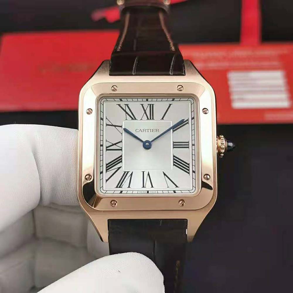Cartier Men Santos-Dumont Watch Extra-Large Model in Pink Gold-Silver (2)