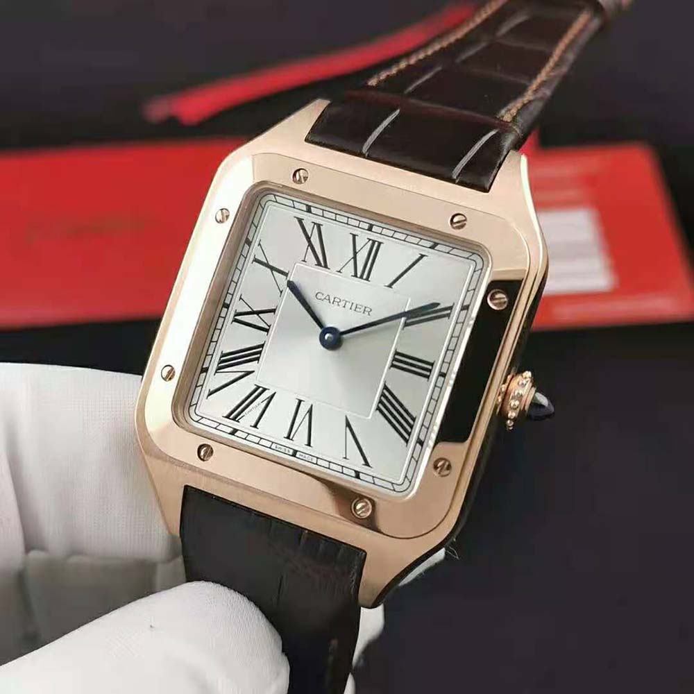 Cartier Men Santos-Dumont Watch Extra-Large Model in Pink Gold-Silver (3)