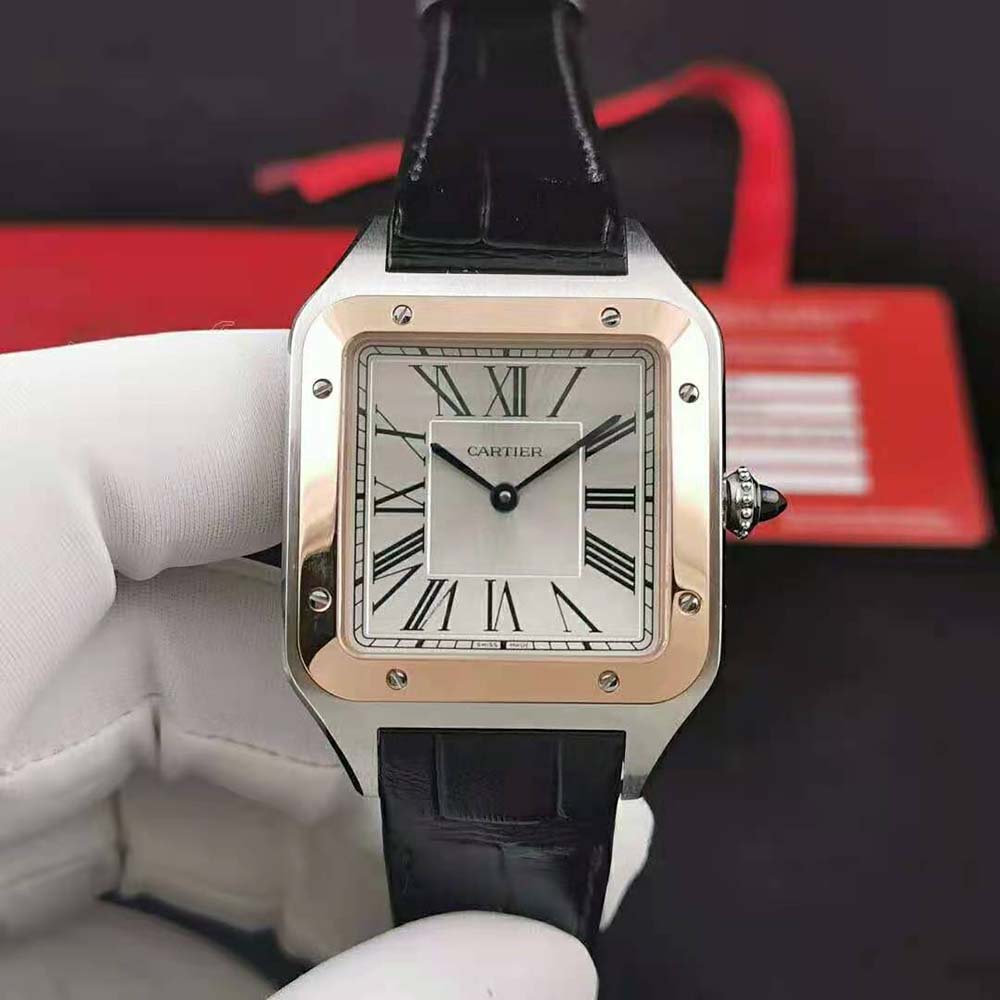 Cartier Men Santos-Dumont Watch Extra-Large Model in Pink Gold and Steel-Silver (2)