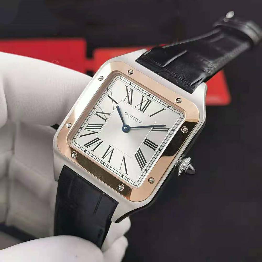 Cartier Men Santos-Dumont Watch Extra-Large Model in Pink Gold and Steel-Silver (3)