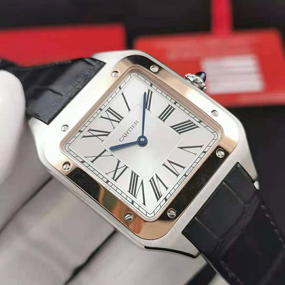 Cartier Men Santos-Dumont Watch Extra-Large Model in Pink Gold and Steel-Silver (4)