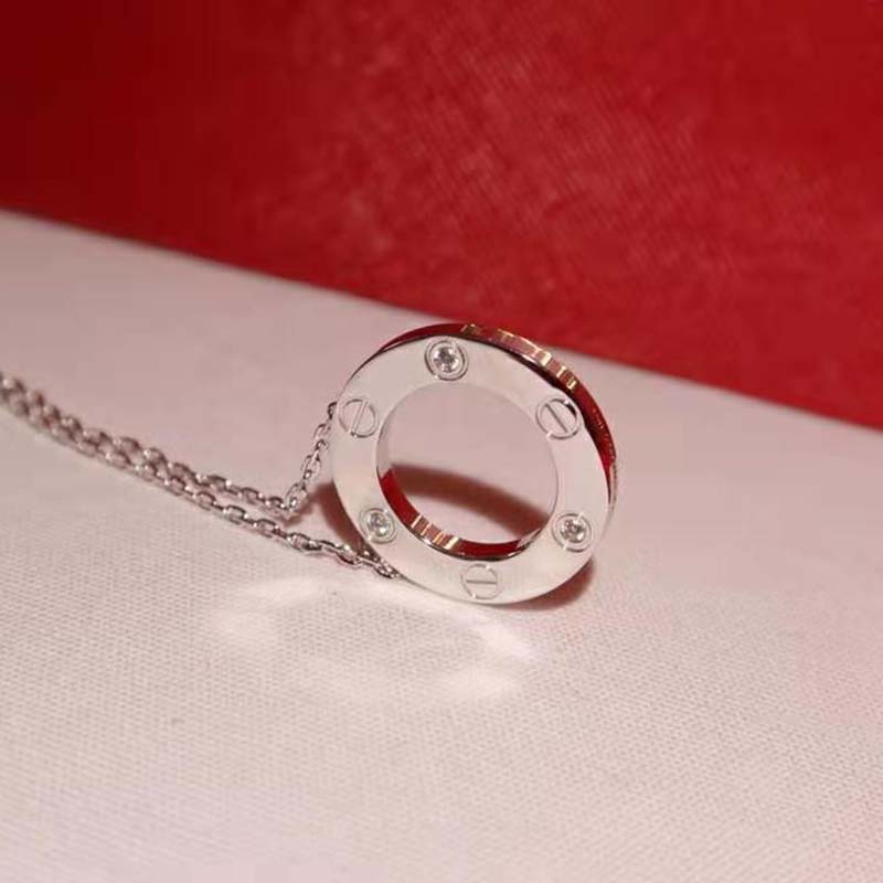 Cartier Unisex Love Necklace 3 Diamonds in White Gold-Silver (2)