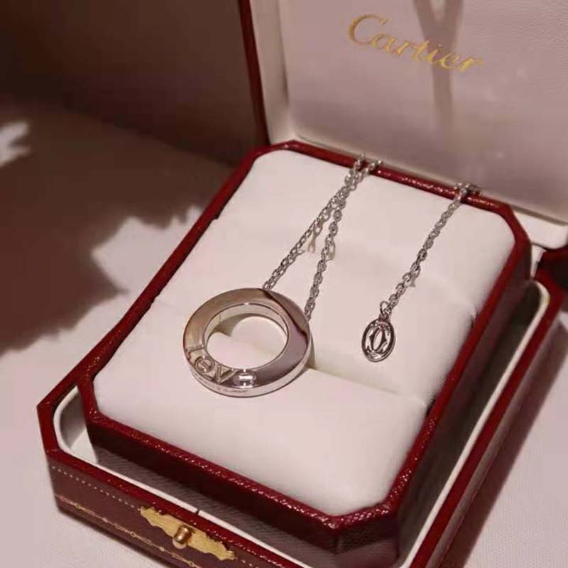 Cartier Unisex Love Necklace 3 Diamonds in White Gold-Silver (3)