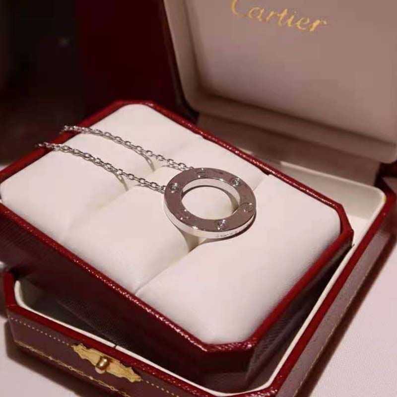 Cartier Unisex Love Necklace 3 Diamonds in White Gold-Silver (4)