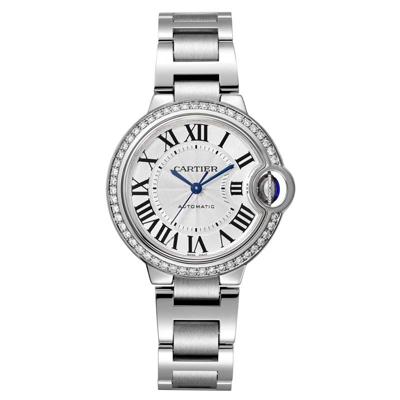 Cartier Women Ballon Bleu De Cartier Watch 33mm in Steel and Diamonds-Silver (1)