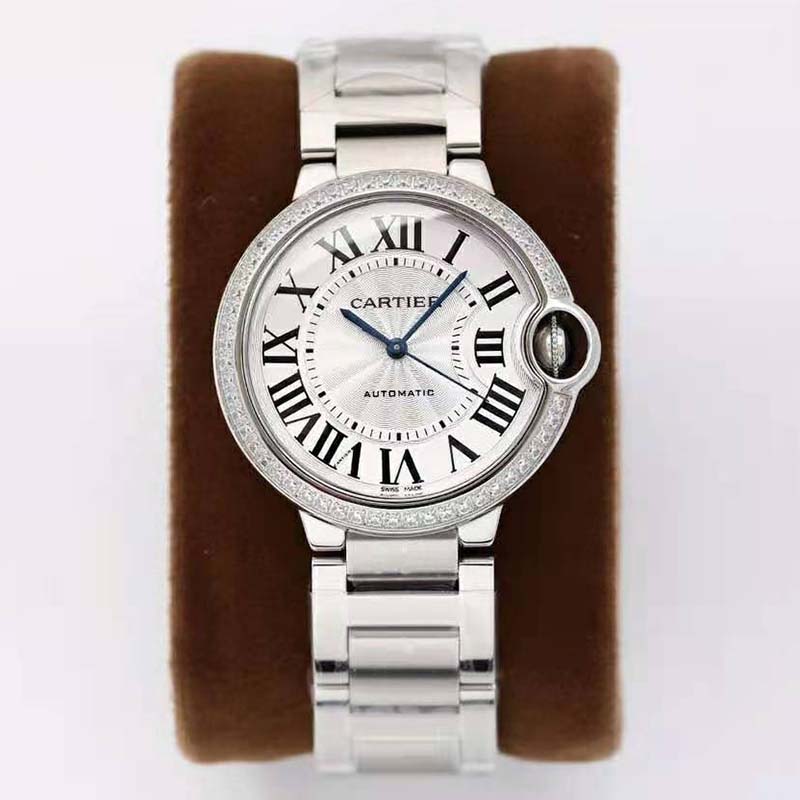 Cartier Women Ballon Bleu De Cartier Watch 33mm in Steel and Diamonds-Silver (2)