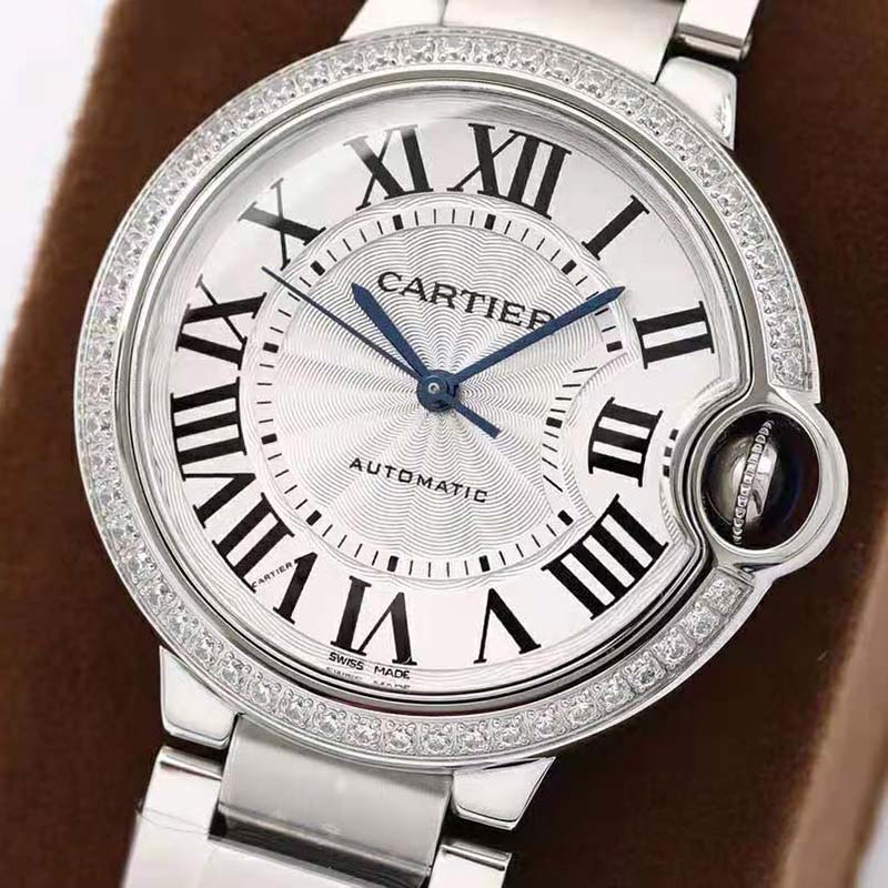 Cartier Women Ballon Bleu De Cartier Watch 33mm in Steel and Diamonds-Silver (3)