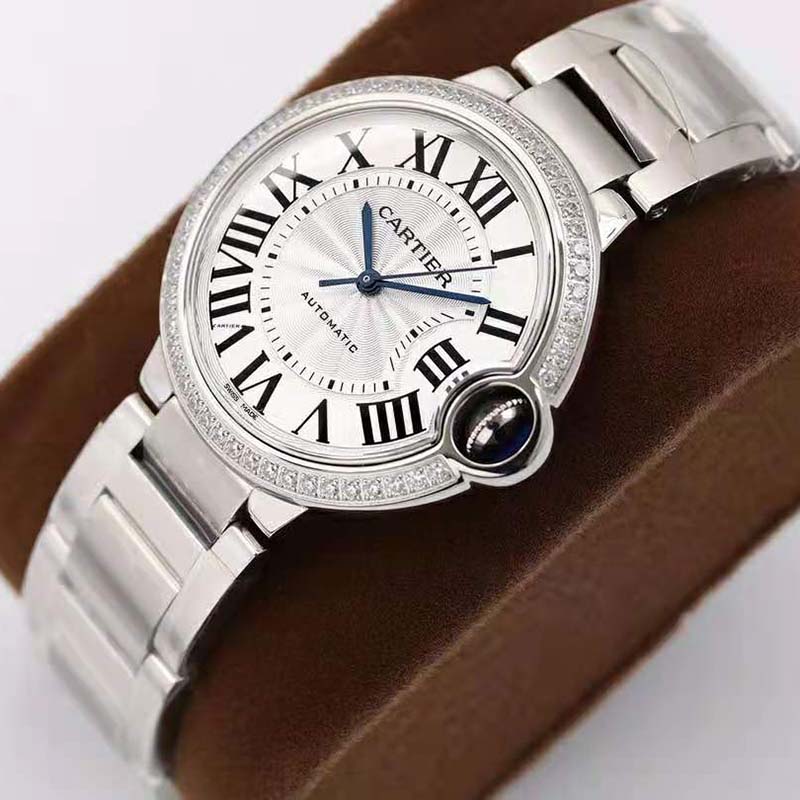 Cartier Women Ballon Bleu De Cartier Watch 33mm in Steel and Diamonds-Silver (4)