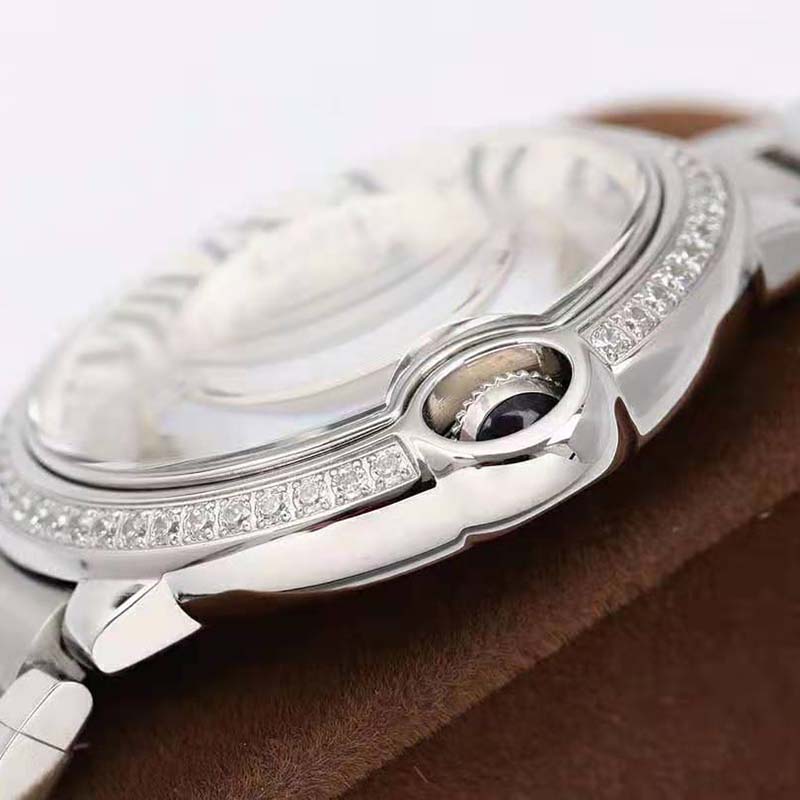 Cartier Women Ballon Bleu De Cartier Watch 33mm in Steel and Diamonds-Silver (6)