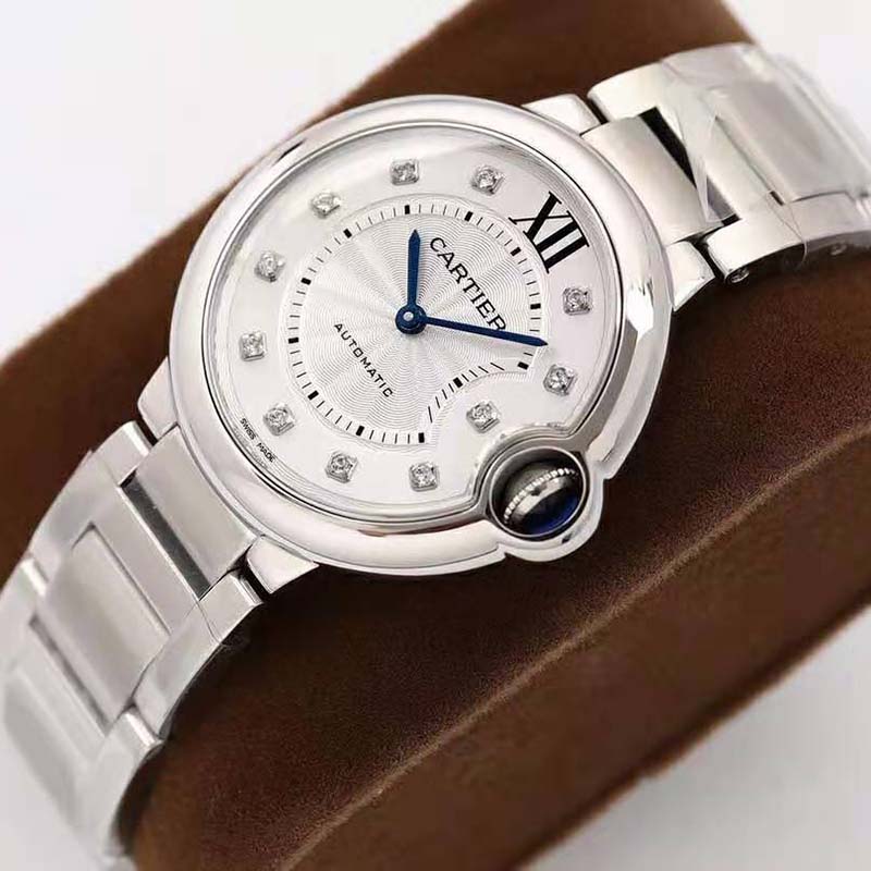 Cartier Women Ballon Bleu De Cartier Watch 33mm in Steel and Diamonds-White (4)