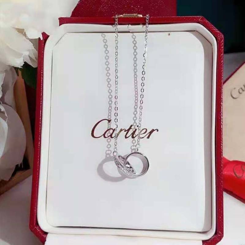 Cartier Women Love Necklace in White Gold with Diamonds-Silver (4)