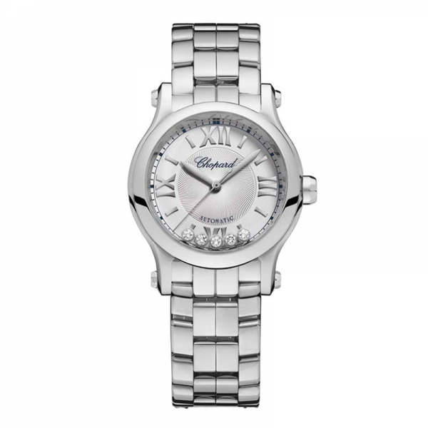 Chopard Happy Sport Feminino 30 mm Automático em Aço Inoxidável e Diamantes - Prata