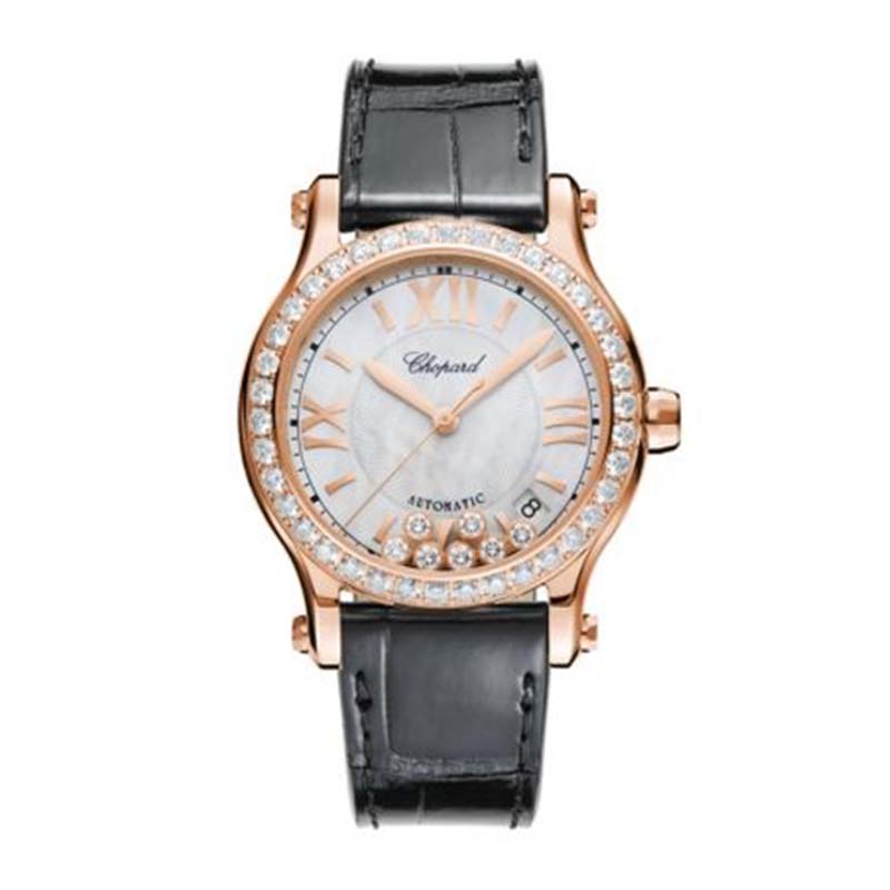 Chopard Women Happy Sport 36 mm Automatic in Rose Gold and Diamonds