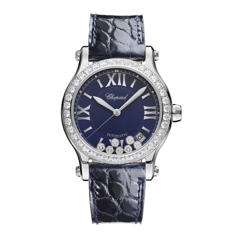 Chopard Women Happy Sport 36 mm Automatic in Stainless Steel and Diamonds-Navy (1)