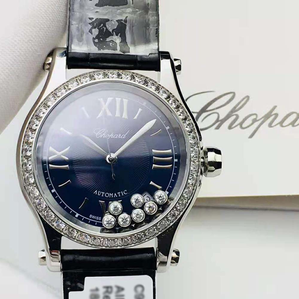 Chopard Women Happy Sport 36 mm Automatic in Stainless Steel and Diamonds-Navy (4)