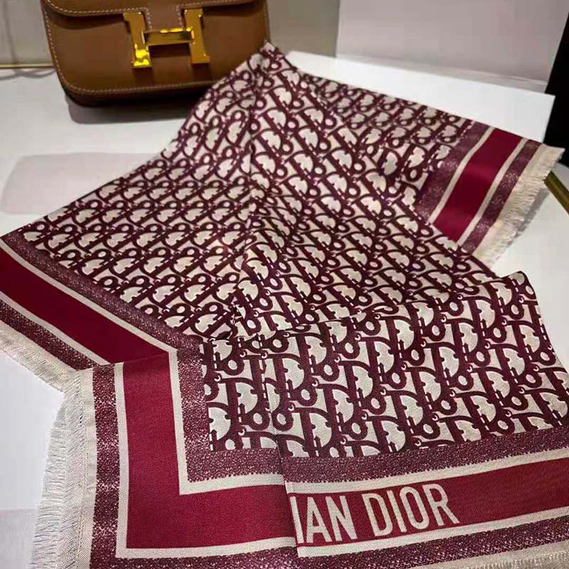 Dior Oblique Square Scarf in Silk Twill-Red (2)