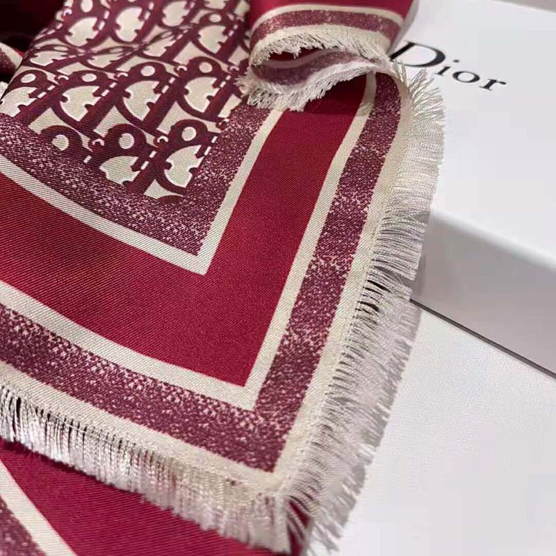 Dior Oblique Square Scarf in Silk Twill-Red (3)