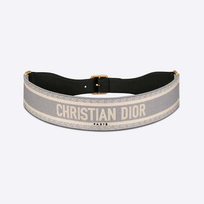 Dior Women Christian Dior Belt Embroidered Canvas 65 mm-Grey (1)