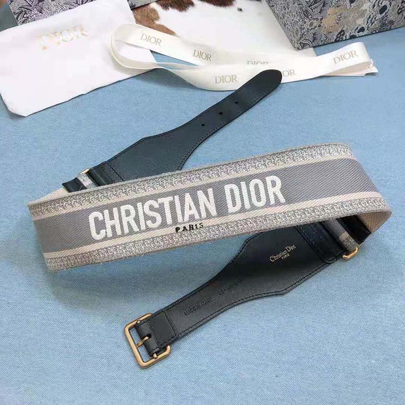 Dior Women Christian Dior Belt Embroidered Canvas 65 mm-Grey (2)