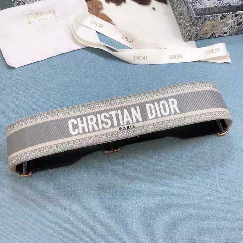 Dior Women Christian Dior Belt Embroidered Canvas 65 mm-Grey (5)