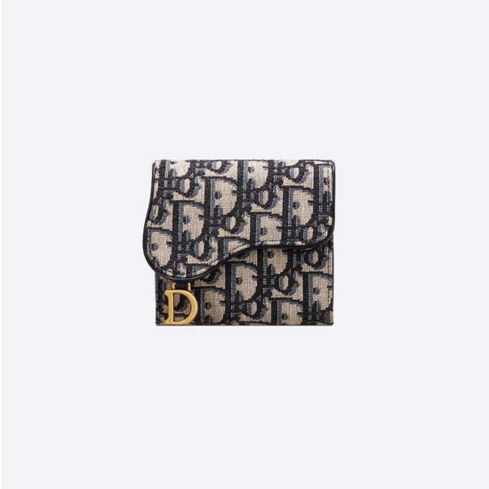 Dior Women Saddle Lotus Wallet with Blue Dior Oblique Jacquard (1)
