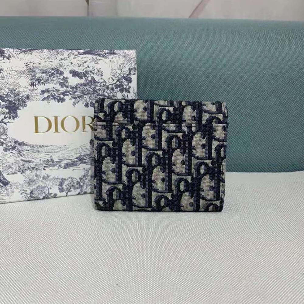Dior Women Saddle Lotus Wallet with Blue Dior Oblique Jacquard (4)