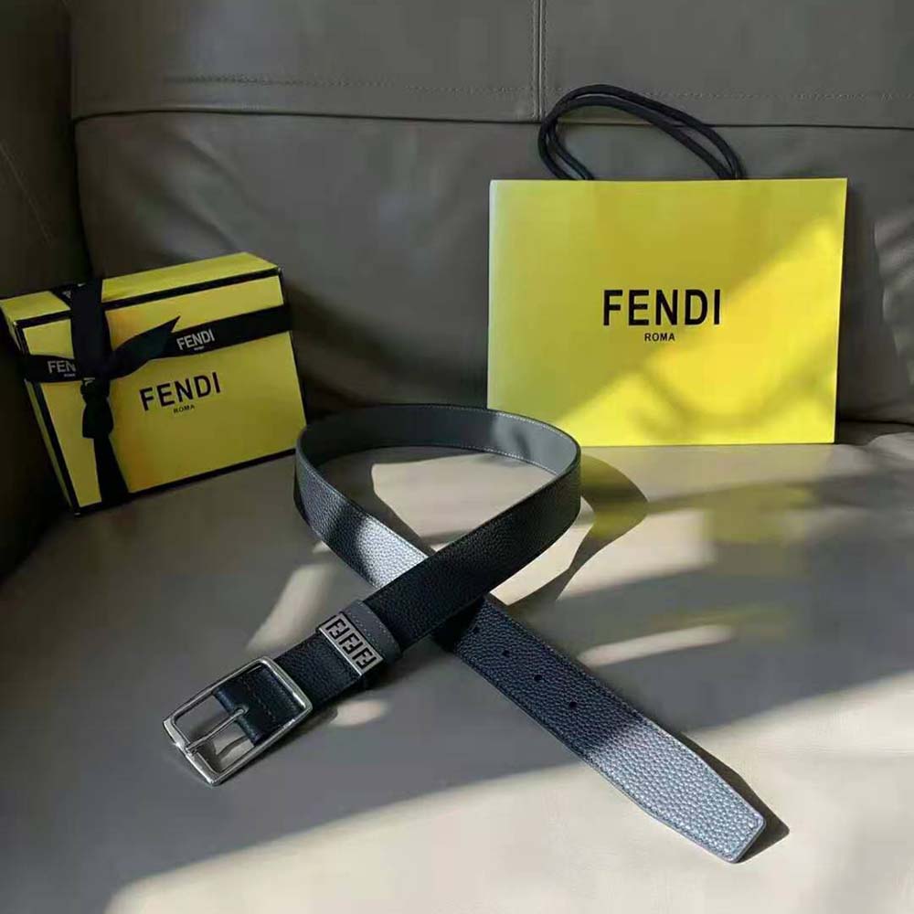 Fendi Men Belts Black Leather Belt (2)