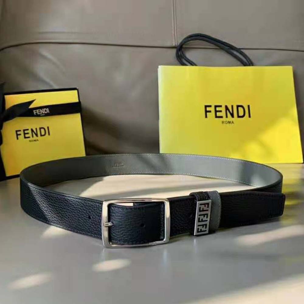 Fendi Men Belts Black Leather Belt (5)