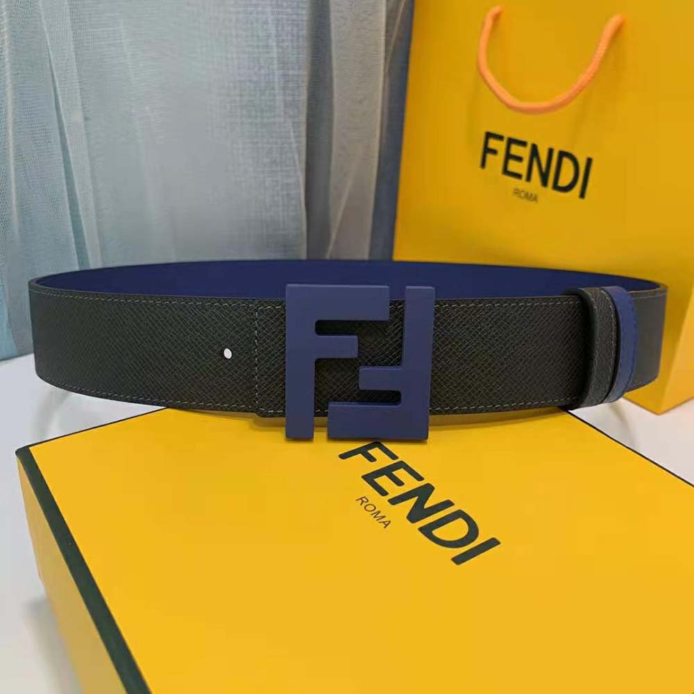 Fendi Men Belts Black Leather Belt-Blue (2)
