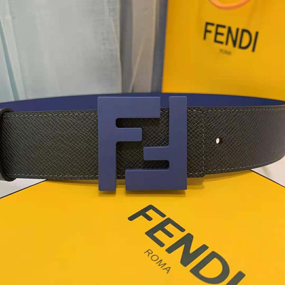 Fendi Men Belts Black Leather Belt-Blue (3)