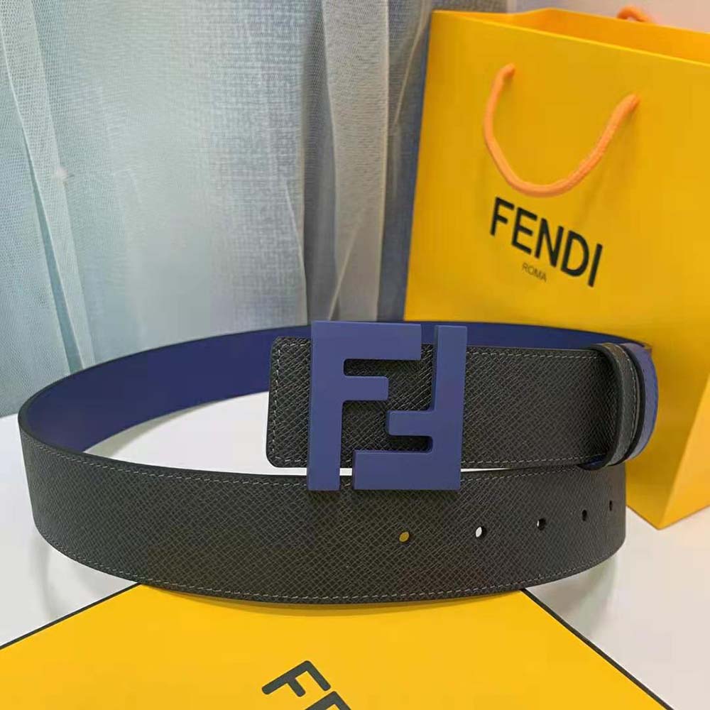 Fendi Men Belts Black Leather Belt-Blue (4)