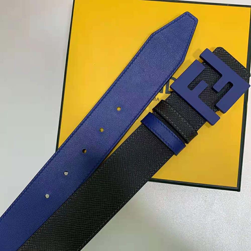 Fendi Men Belts Black Leather Belt-Blue (5)