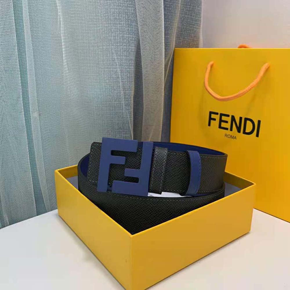 Fendi Men Belts Black Leather Belt-Blue (6)
