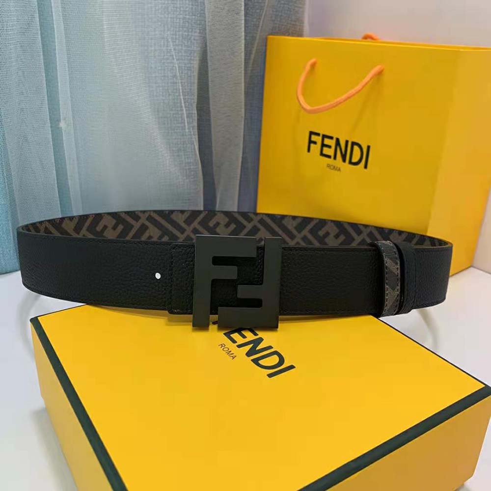 Fendi Men Belts Brown Leather and Fabric Belt (2)
