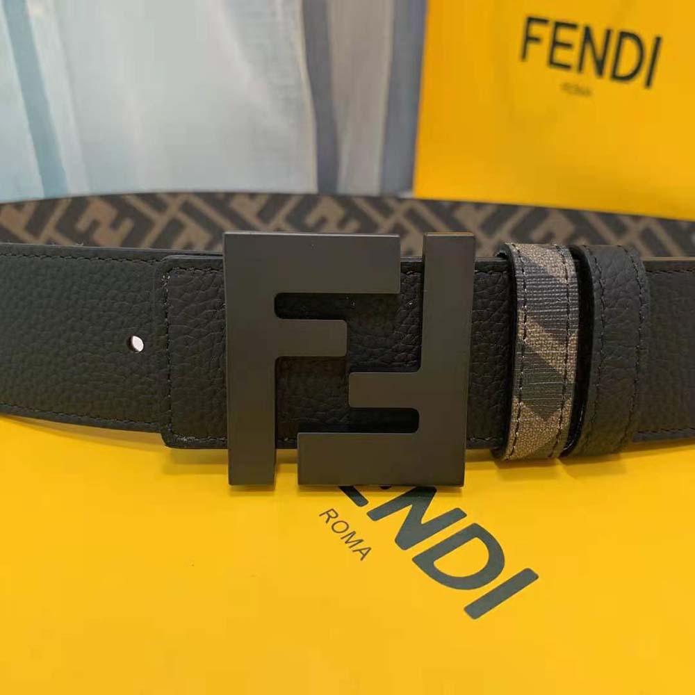 Fendi Men Belts Brown Leather and Fabric Belt (3)