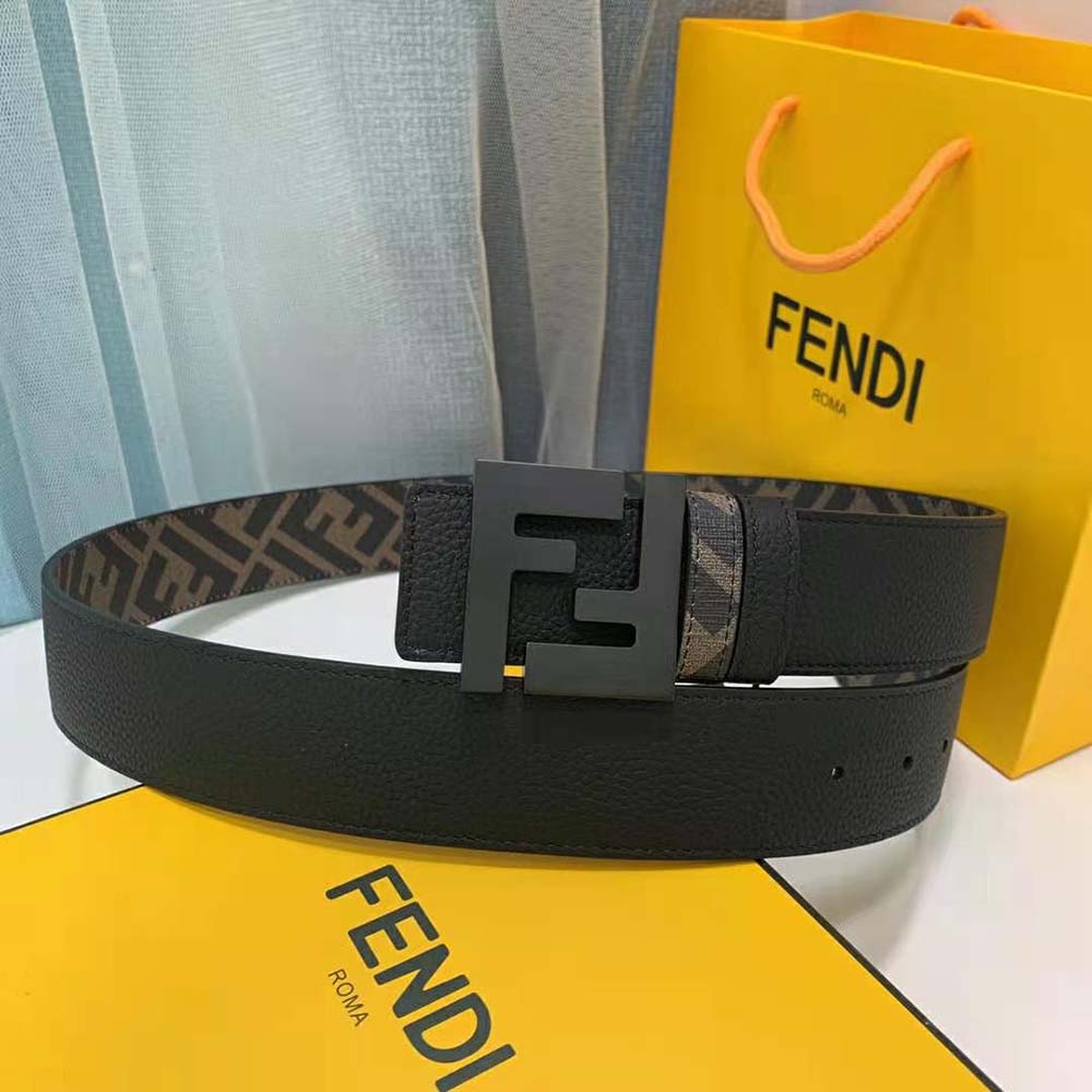 Fendi Men Belts Brown Leather and Fabric Belt (4)
