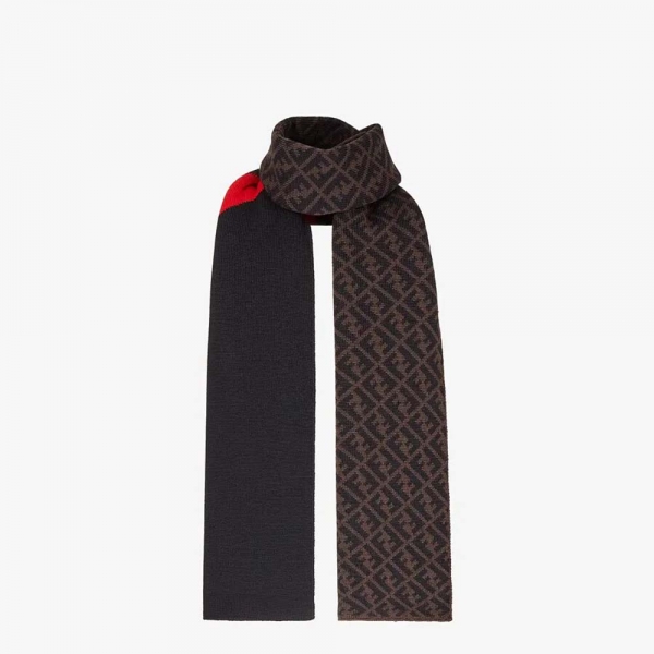 Fendi Men Scarves Multicolor Wool Scarf-Brown (1)