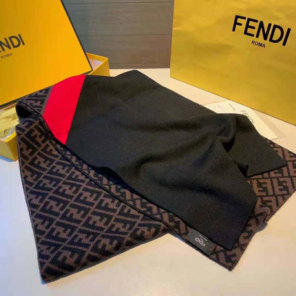 Fendi Men Scarves Multicolor Wool Scarf-Brown (4)
