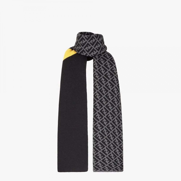 Fendi Men Scarves Multicolor Wool Scarf-Grey
