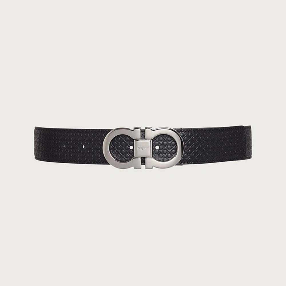 Ferragamo Men Reversible and Adjustable Gancini Belt-Black (1)