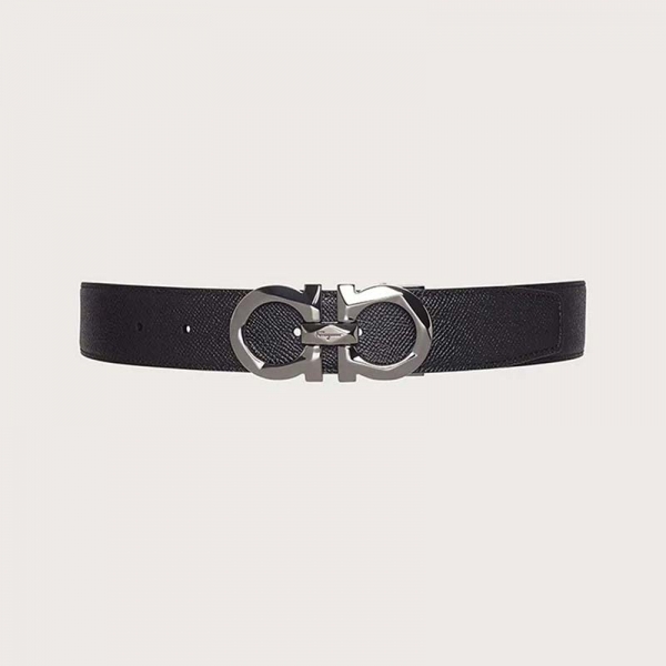 Ferragamo Men Reversible and Adjustable Gancini Belt-Black (1)