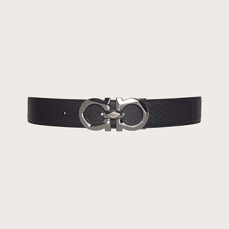 Ferragamo Men Reversible and Adjustable Gancini Belt-Black (1)