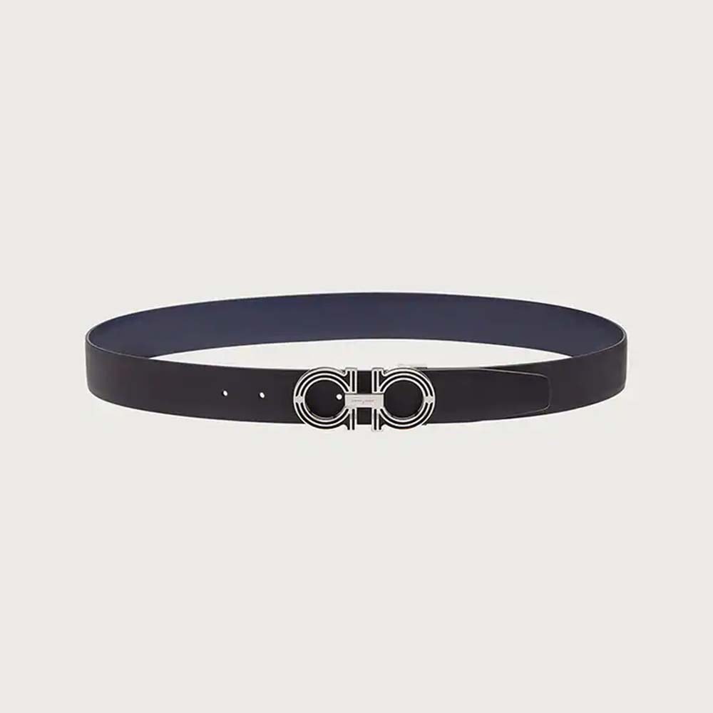 Ferragamo Men Reversible and Adjustable Gancini Belt-Black 3 (1)