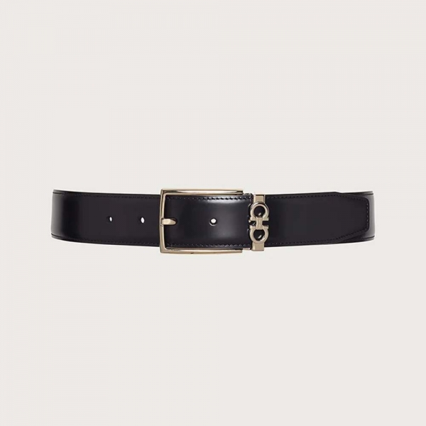 Ferragamo Men Reversible and Adjustable Gancini Belt-Black 4 (1)