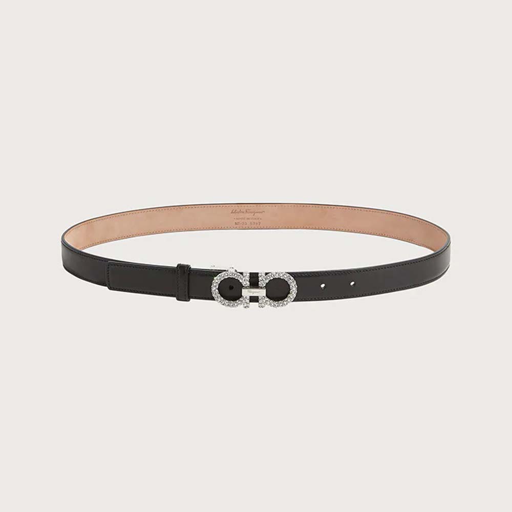 Ferragamo Women Adjustable Gancini Belt in Calfskin Leather-Black (1)