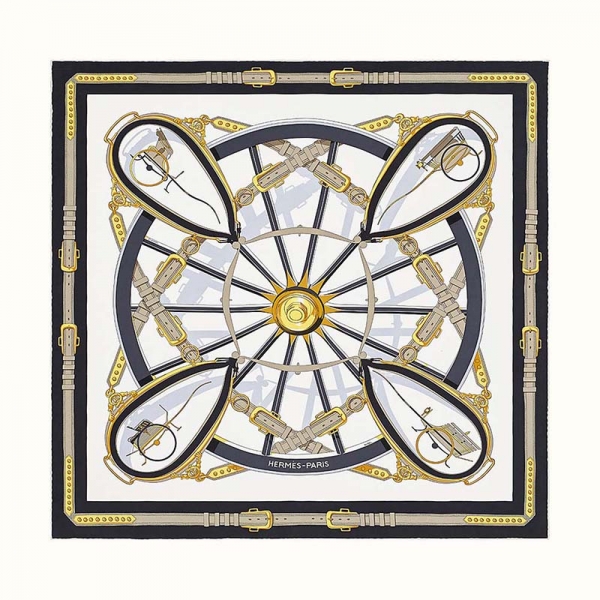 Hermes Women En Roue Libre Wash Scarf 90 in Silk Twill-Navy