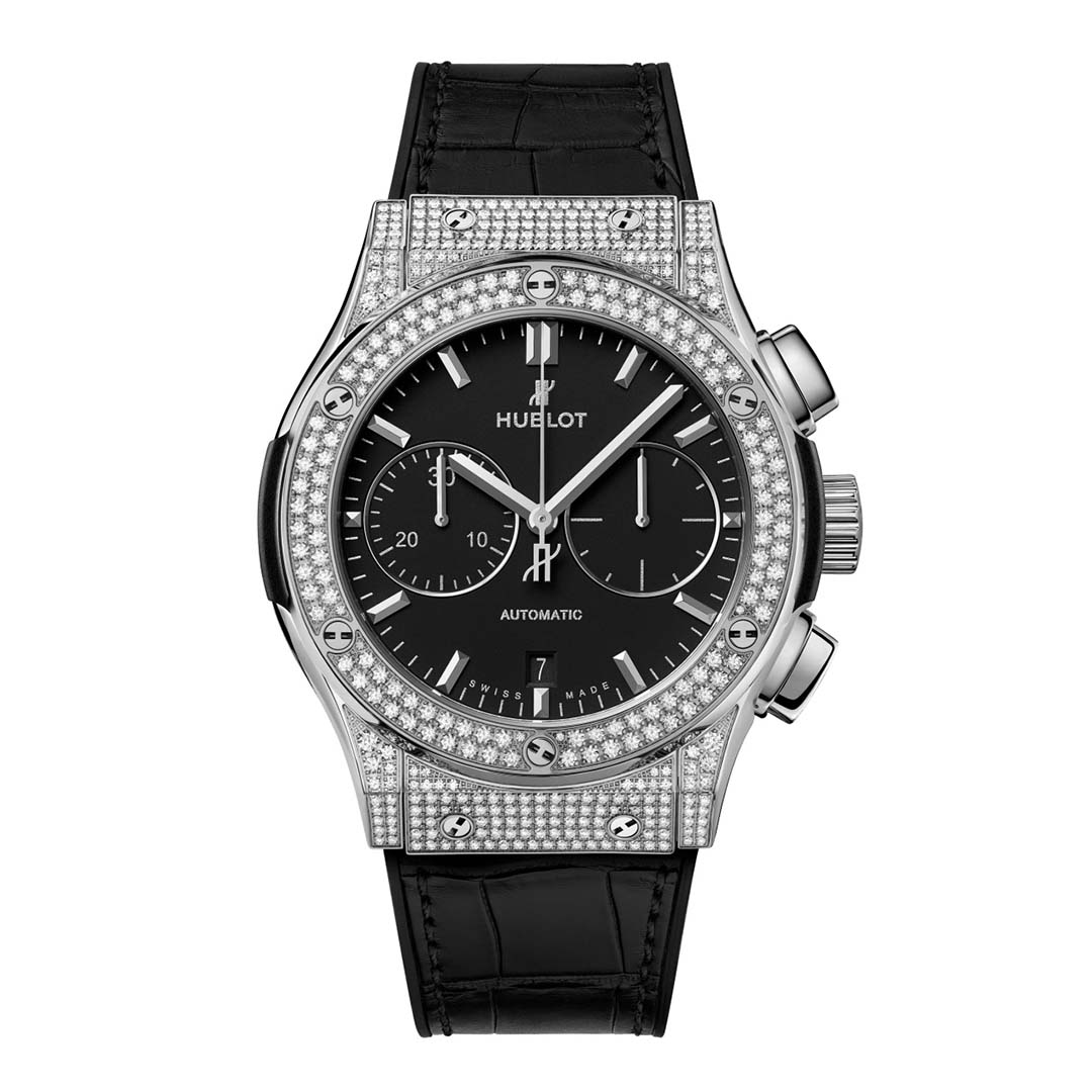 Hublot Men Classic Fusion Chronograph Titanium Pave 45 mm-Black (1)