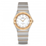 Omega Women Constellation Quartz 28 mm in Steel and Yellow Gold-White