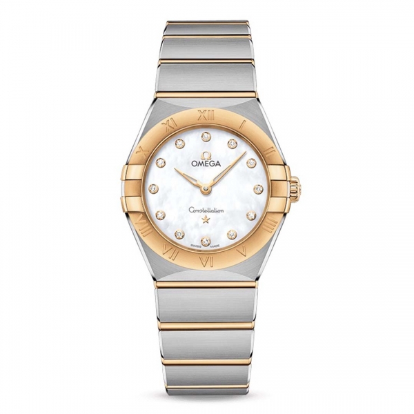 Omega Women Constellation Quartz 28 mm in Steel and Yellow Gold-White