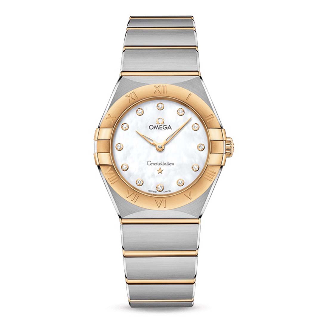 Omega Women Constellation Quartz 28 mm in Steel and Yellow Gold-White